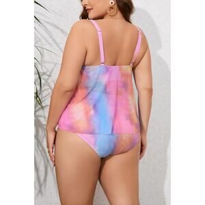 Plus Size 4XL Fits 20-22 Bright Tie Dye Mesh Overlay Tankini Swimsuit Swim Set